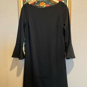 Three-quarter bell sleeve sheath dress